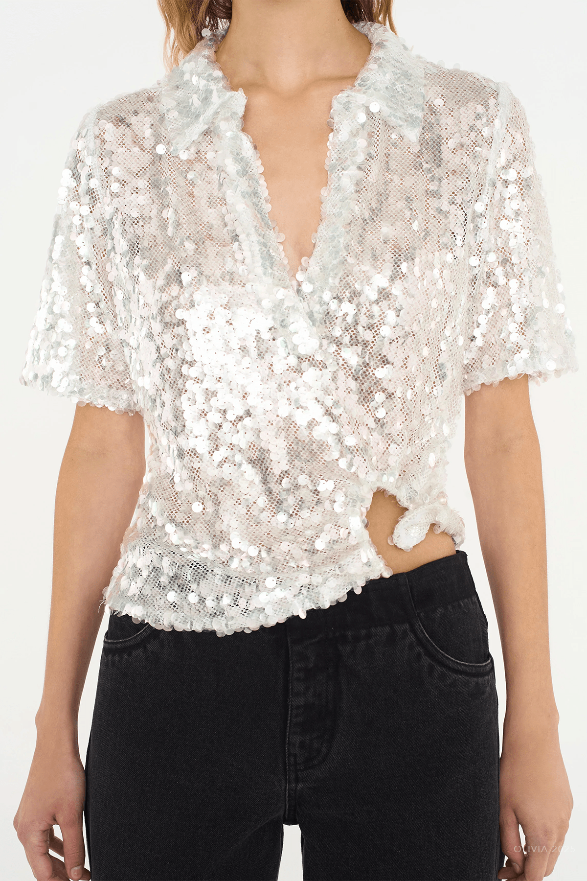 Opaline Sequin Polo in Glisten Clear - shop - olivia.com