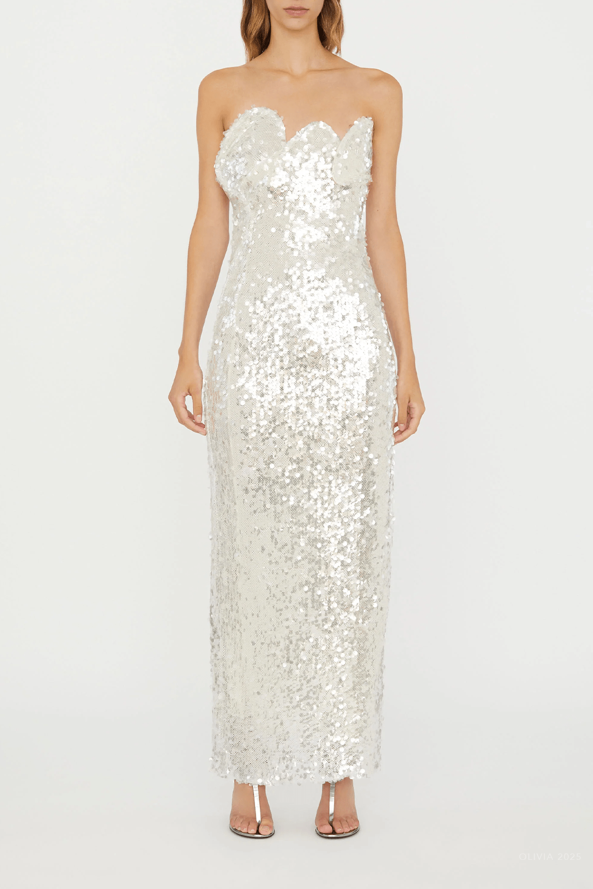Opaline Sequin Strapless Gown in Glisten Clear - shop - olivia.com