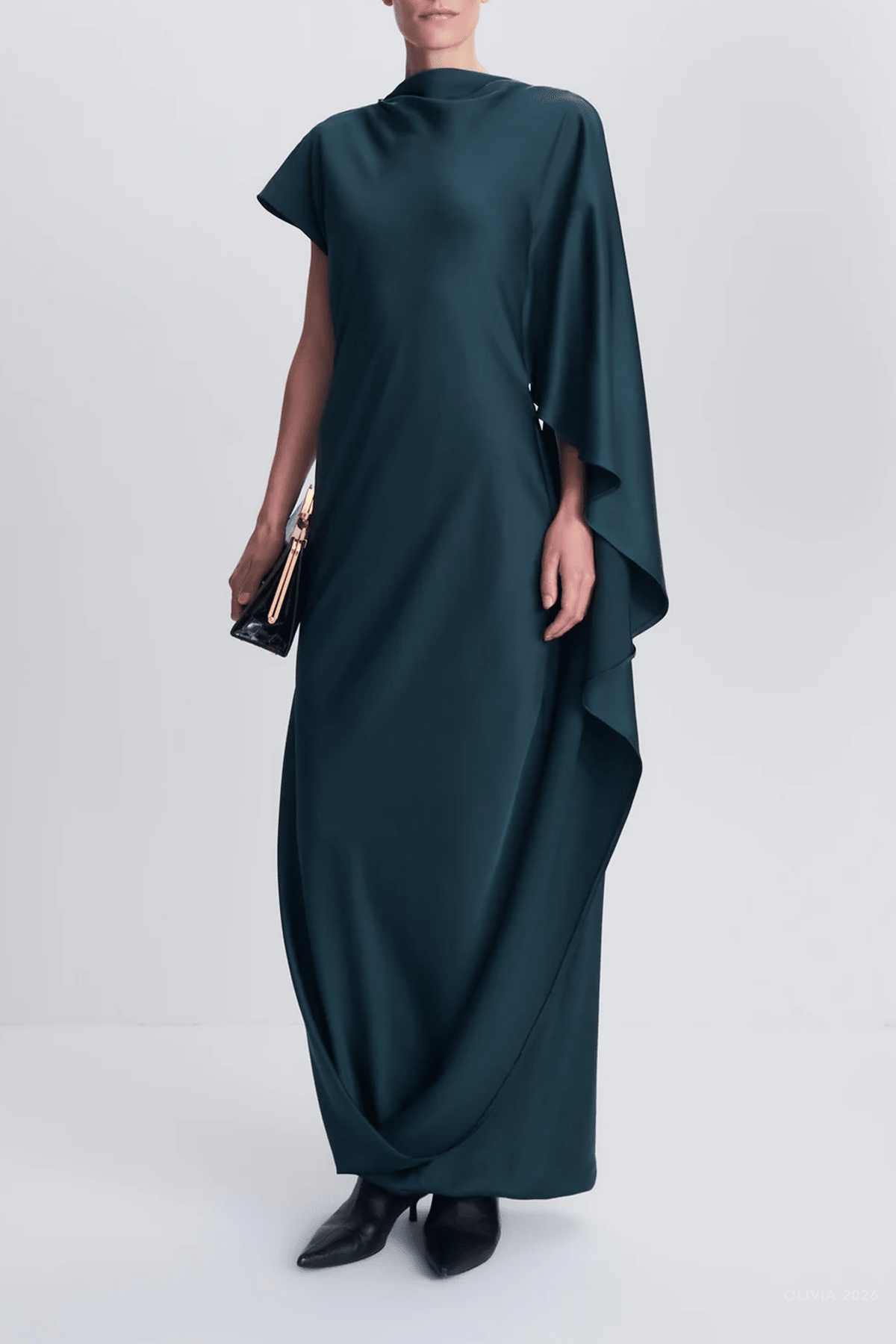 Ora Satin Gown in Dark Spruce - shop-olivia.com