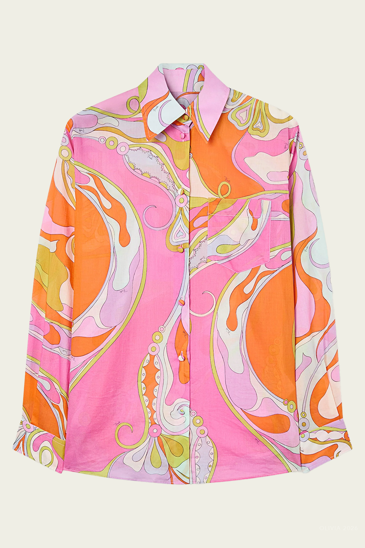Orchidee-Print Long-Sleeve Cotton Shirt in Multicolor - shop-olivia.com
