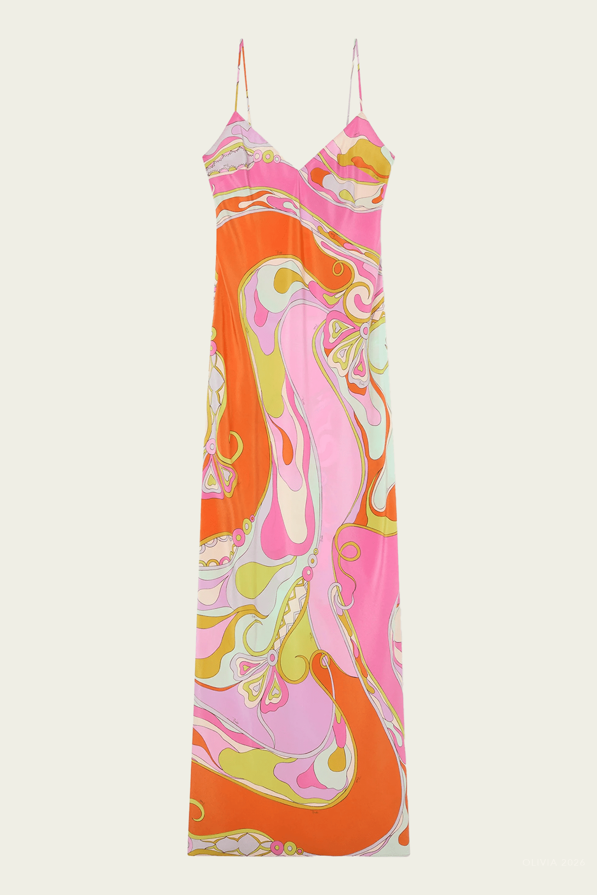 Orchidee-Print Sleeveless Long Silk Dress in Multicolor