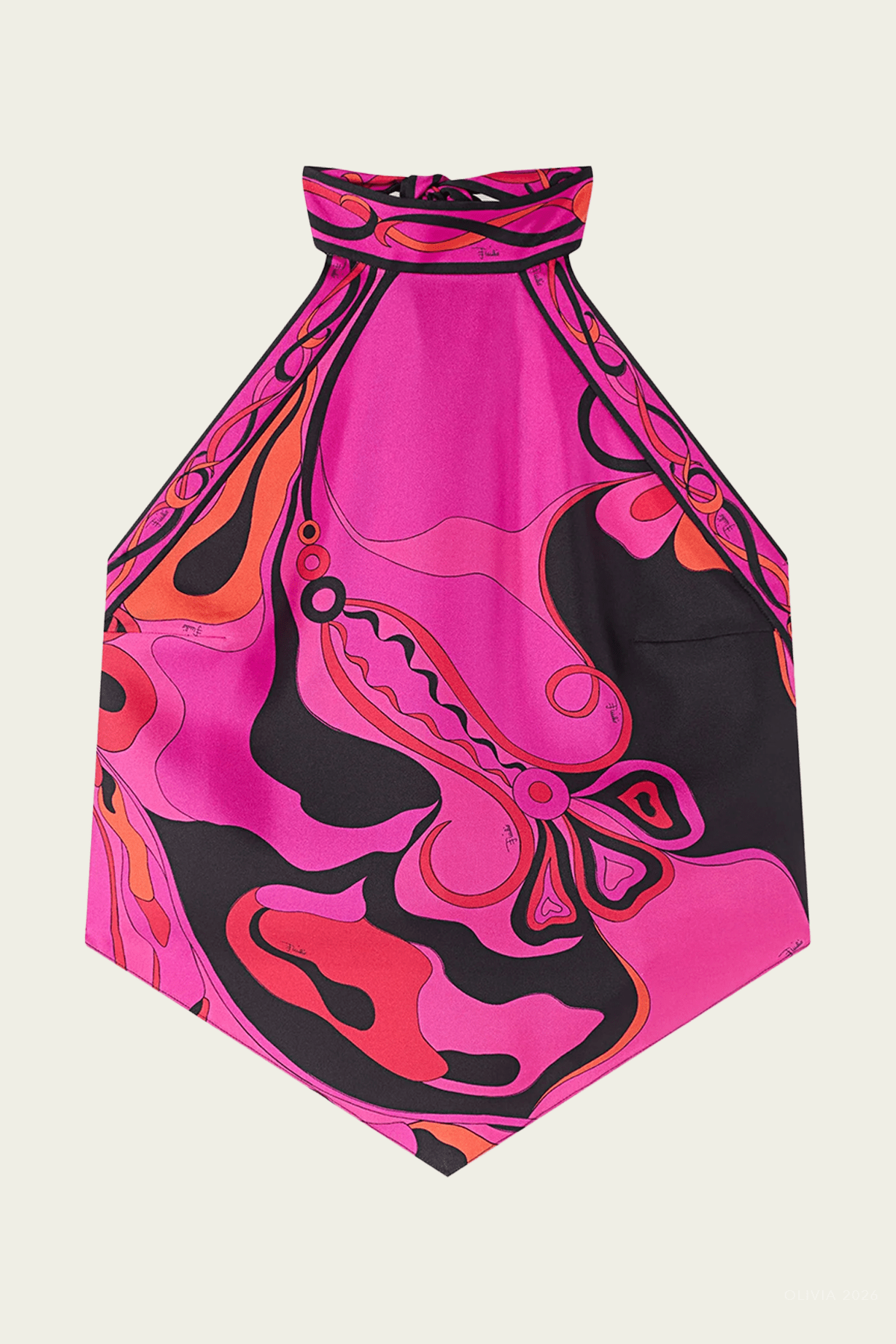Orchidee-Print Sleeveless Silk Top in Fuchsia Black - shop-olivia.com