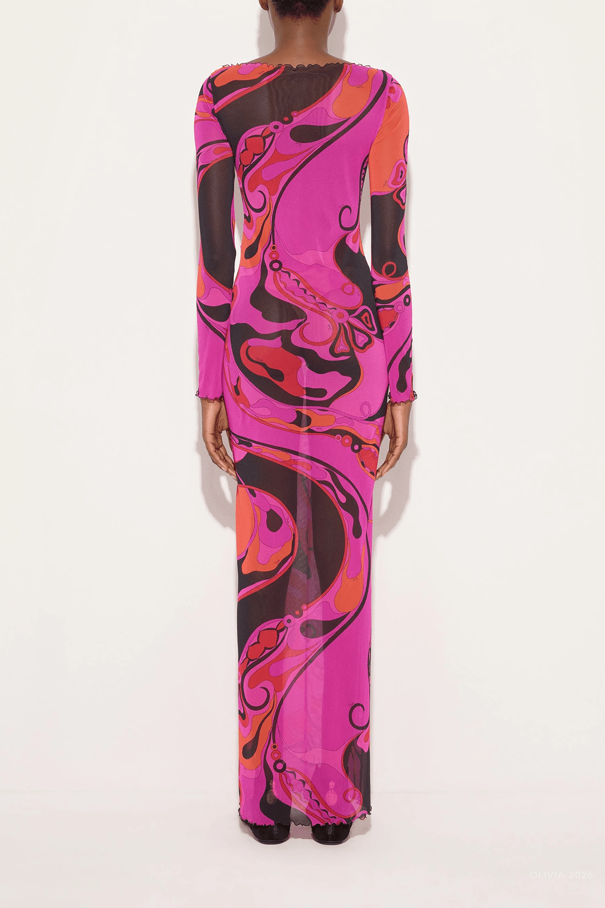 Orchidee-Print Tulle Dress in Fuchsia Black - shop-olivia.com
