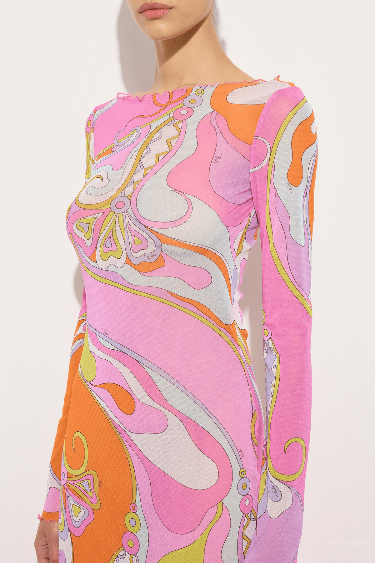 Orchidee-Print Tulle Dress in Multicolor - shop-olivia.com