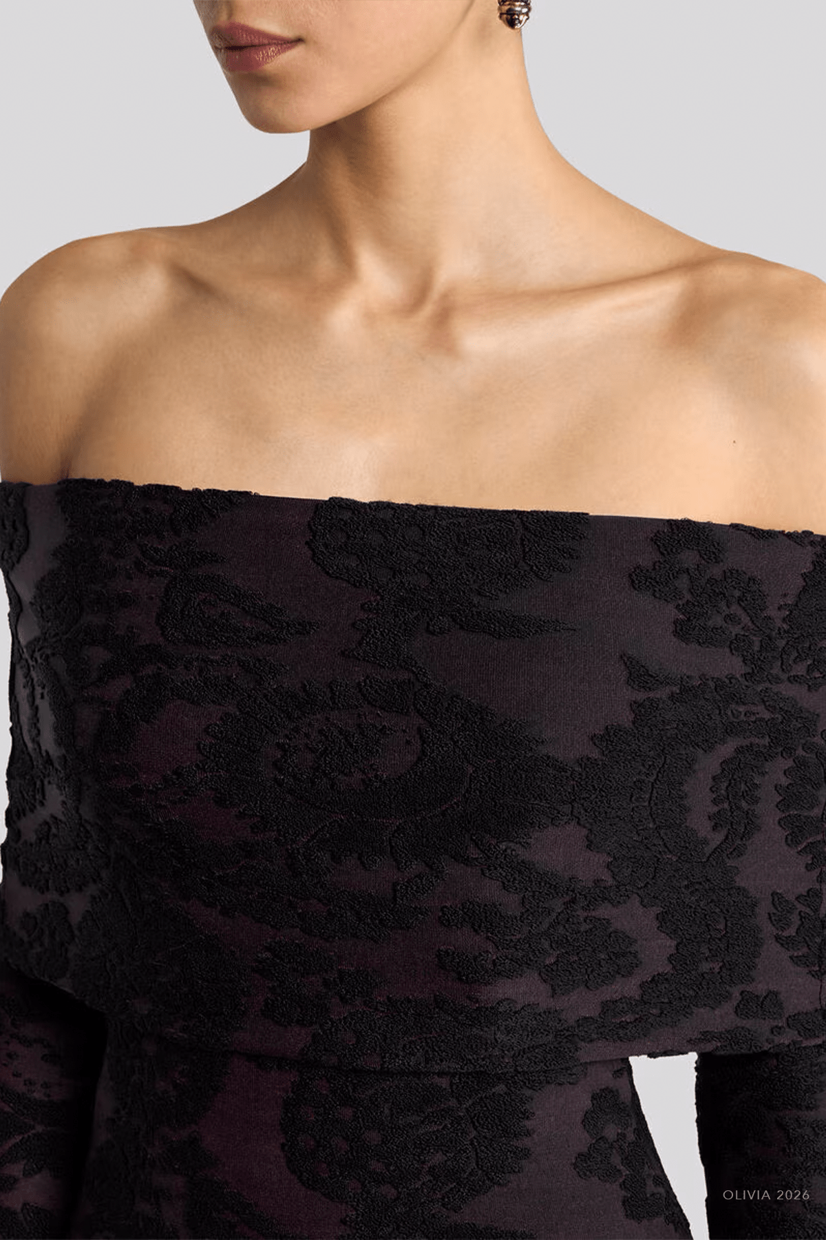 Paisley Foliage Motif Jacquard Top in Black - shop-olivia.com