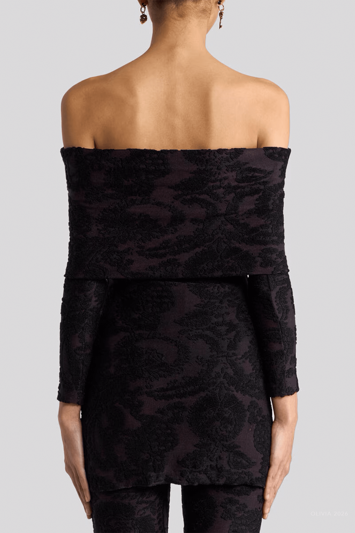 Paisley Foliage Motif Jacquard Top in Black - shop-olivia.com