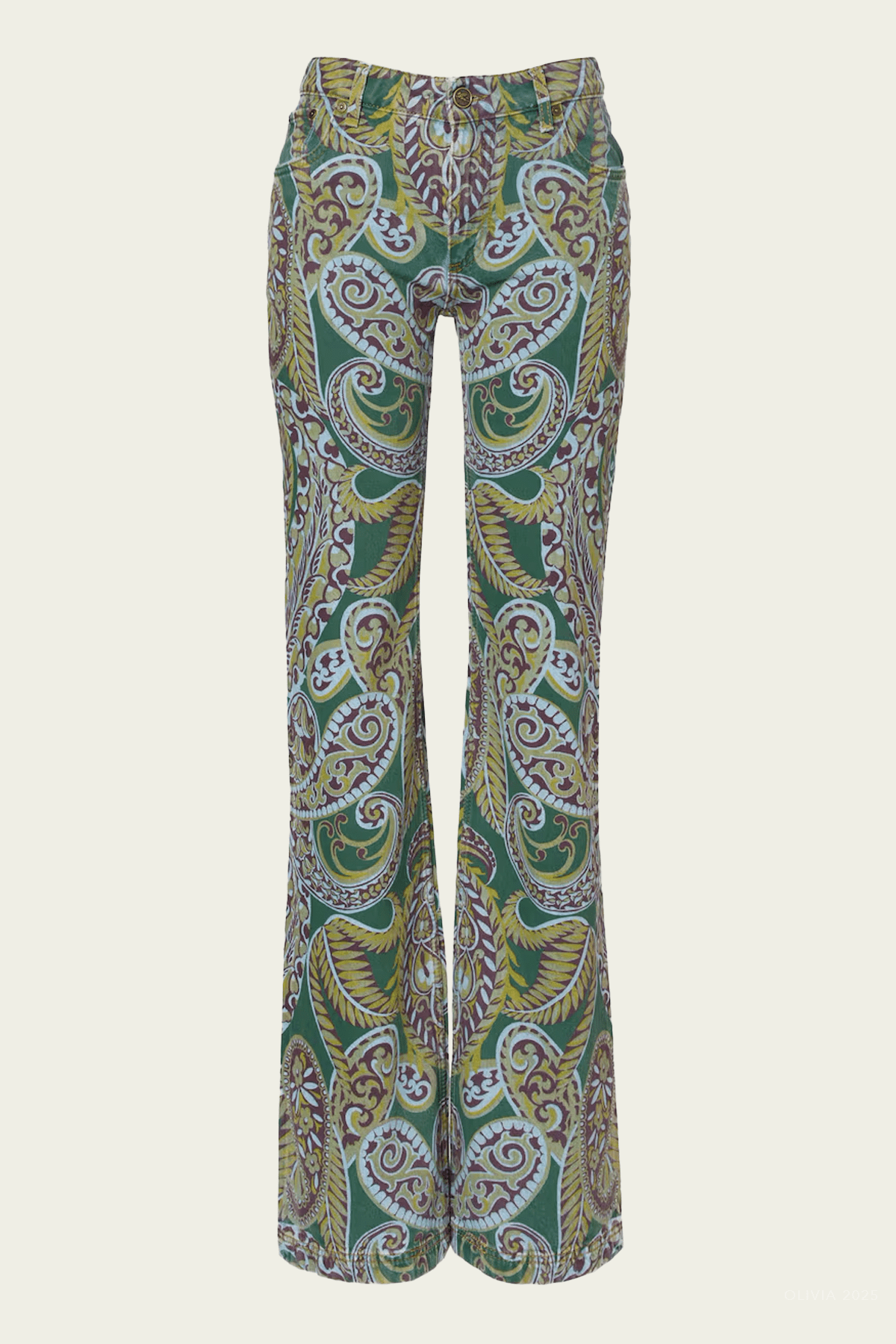 Paisley - Print Flared Jeans in Green Multi - shop - olivia.com
