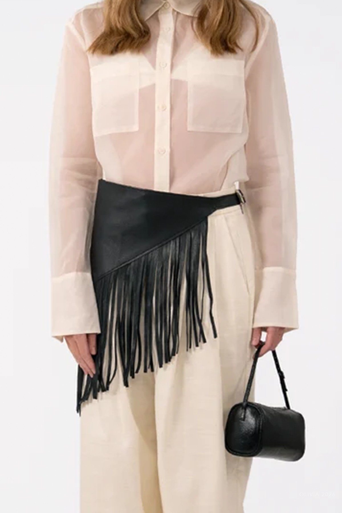 Leather Bandana Fringe Belt in Black