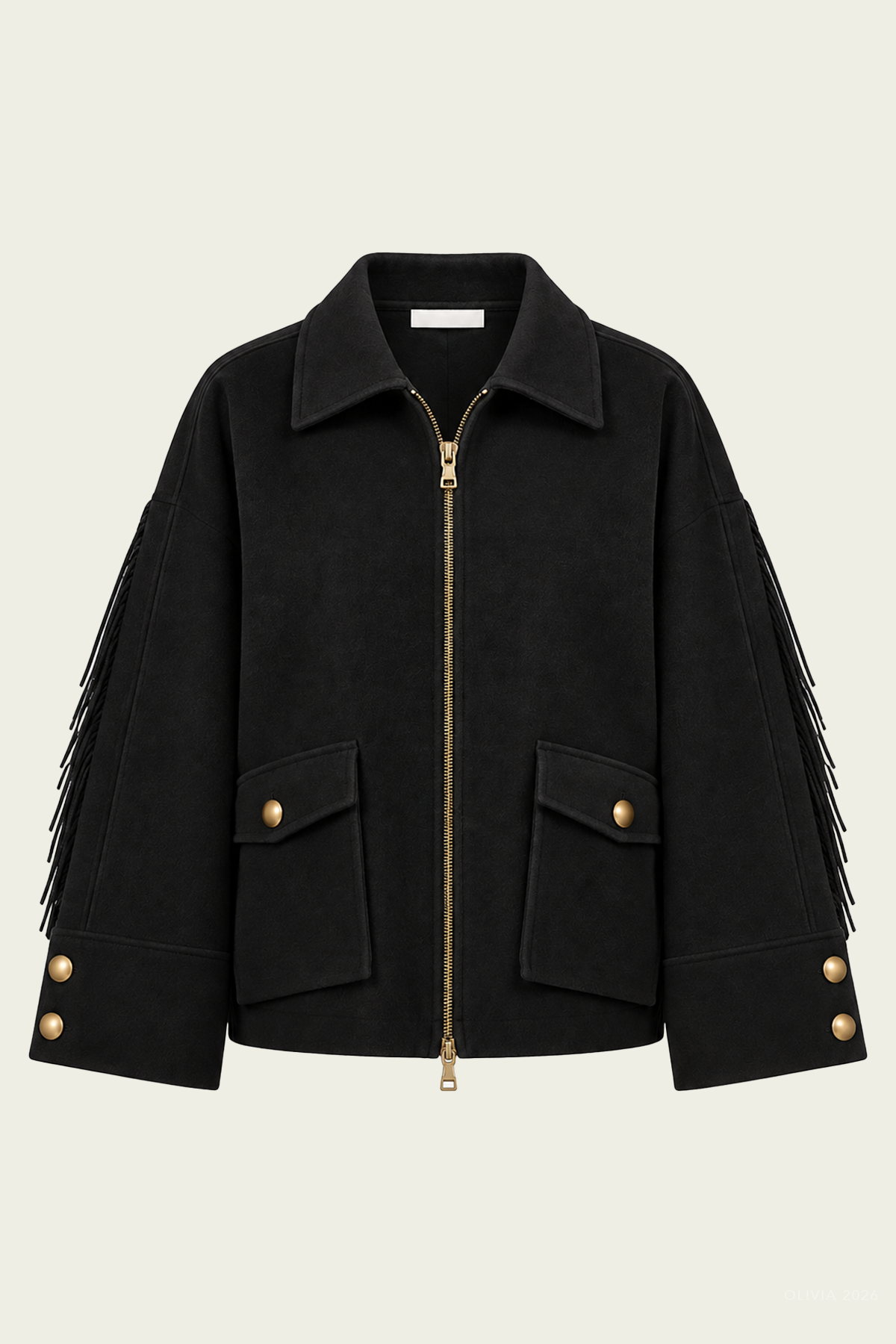 Aspen Fringe Wool Jacket in Black