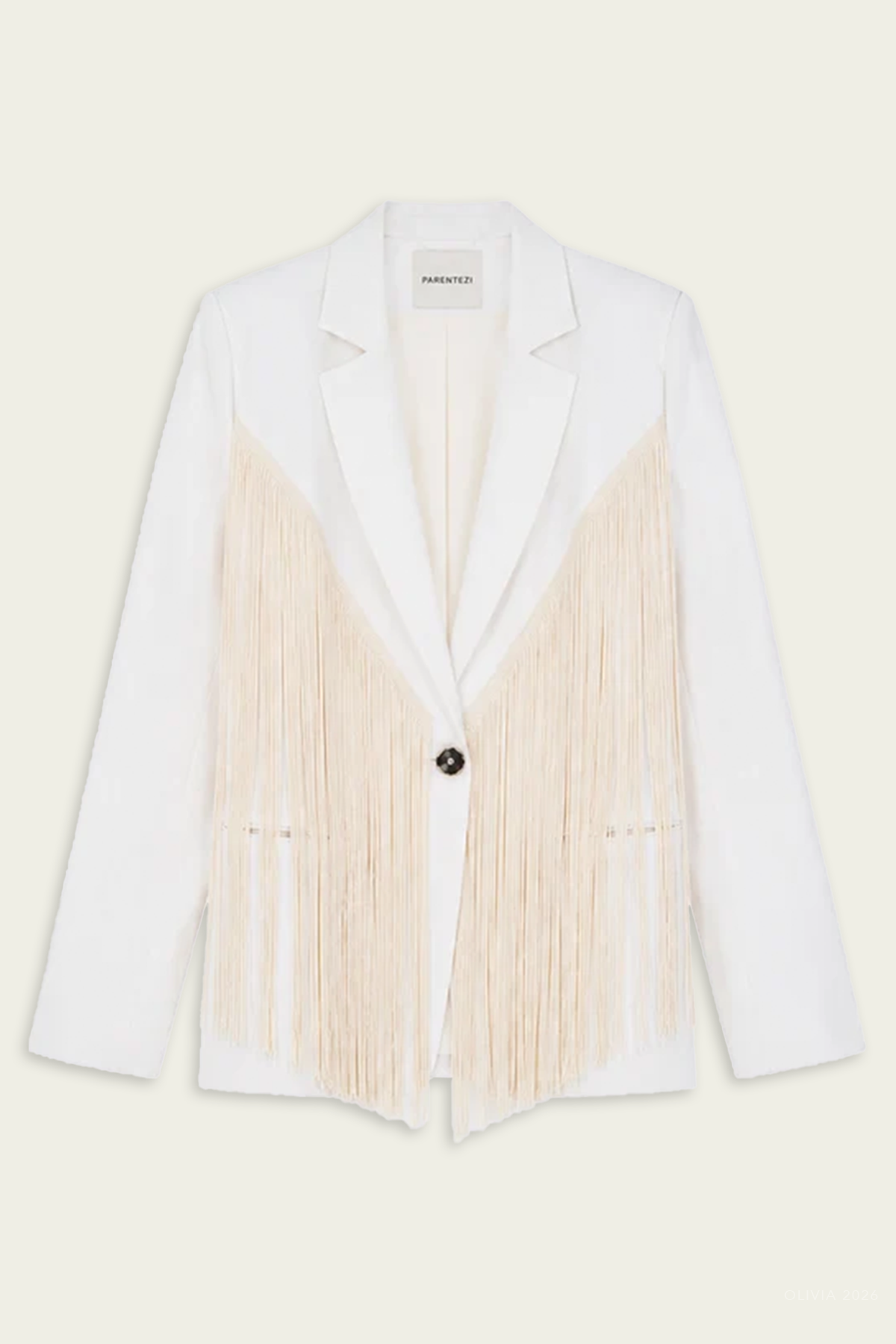 Vivienne Linen Fringe Blazer in White
