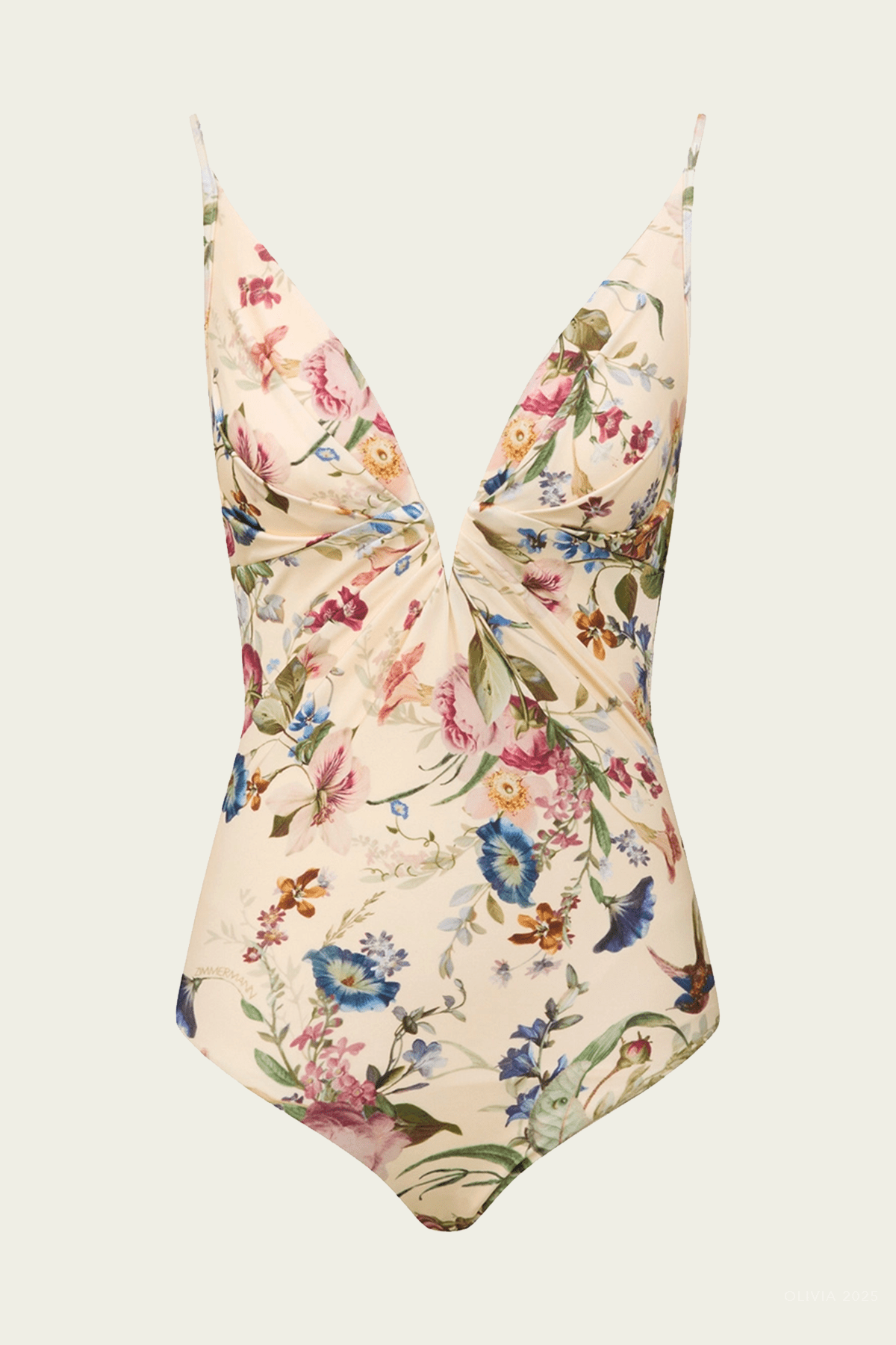 Patience Tuck Plunge One - Piece Swimsuit in Vanilla Floral - shop - olivia.com
