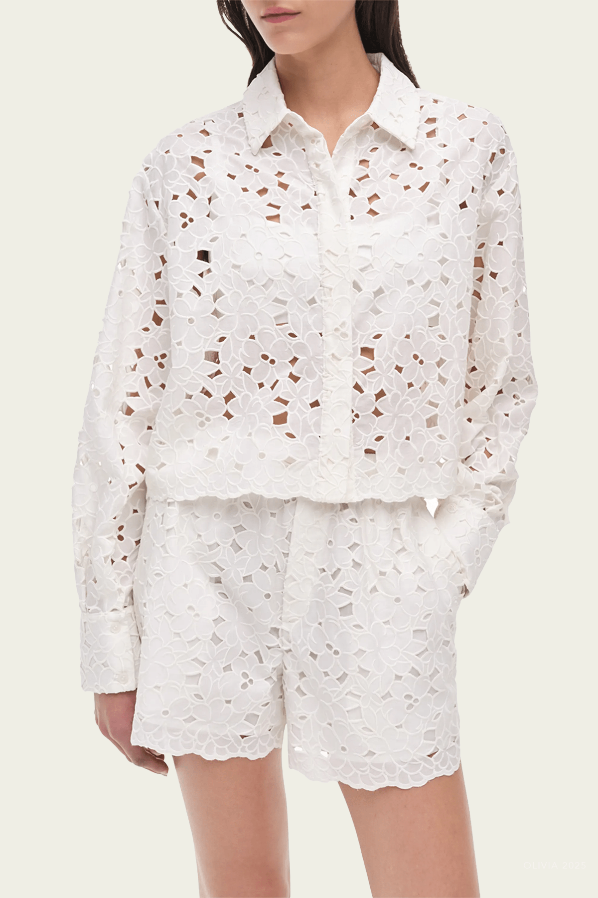 Penelope Embroidered Shirt in White - shop - olivia.com