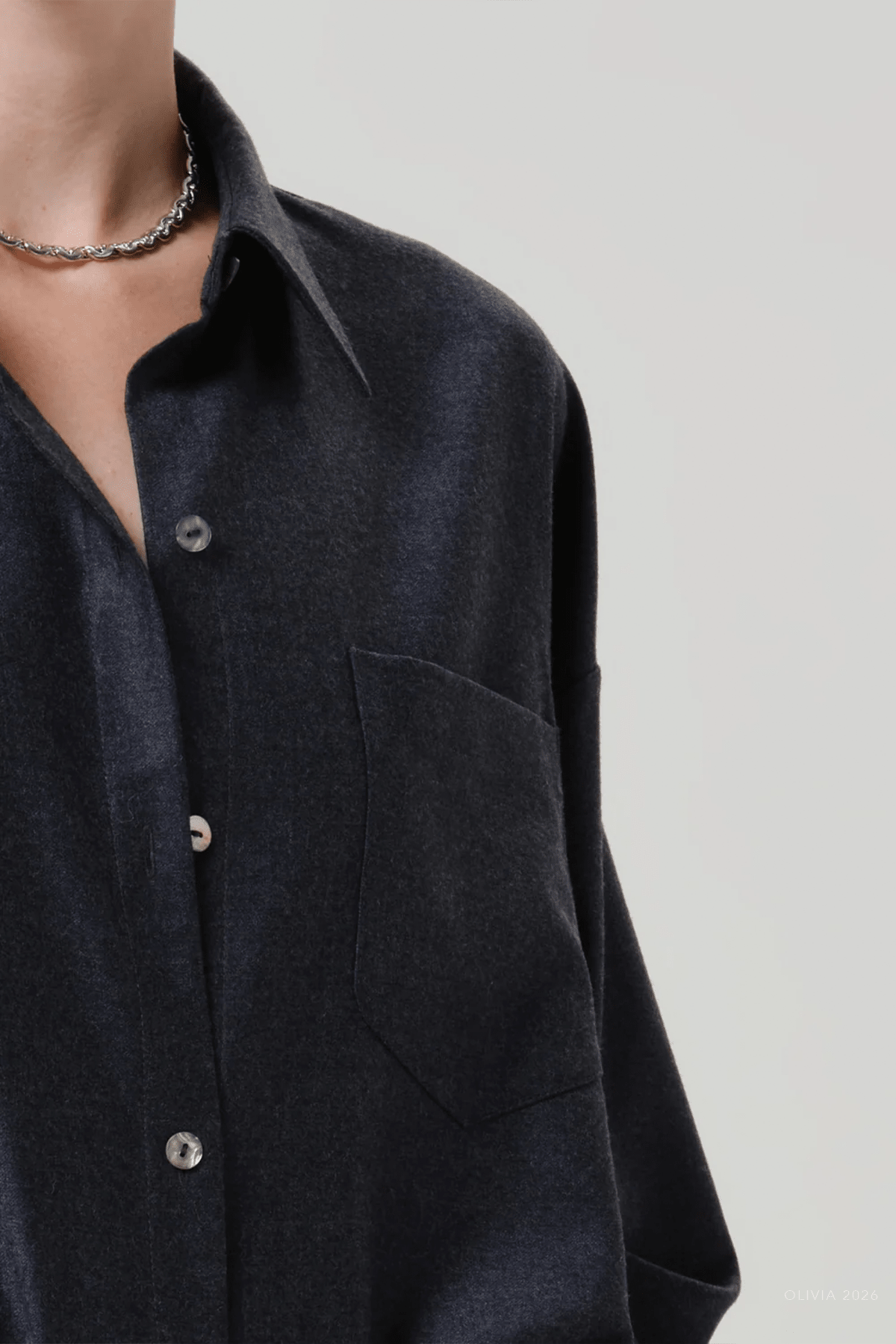 Petit Ami Wool Shirt in Heather Grey - shop-olivia.com