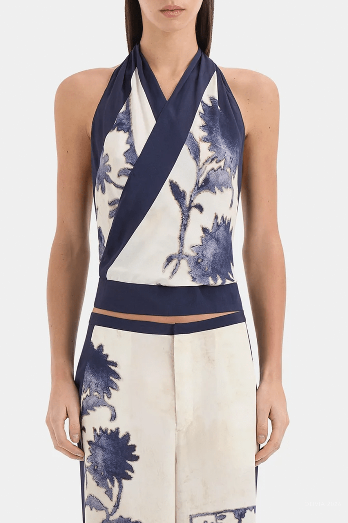Phillipa Halter Scarf Top in Eira Midnight - shop-olivia.com