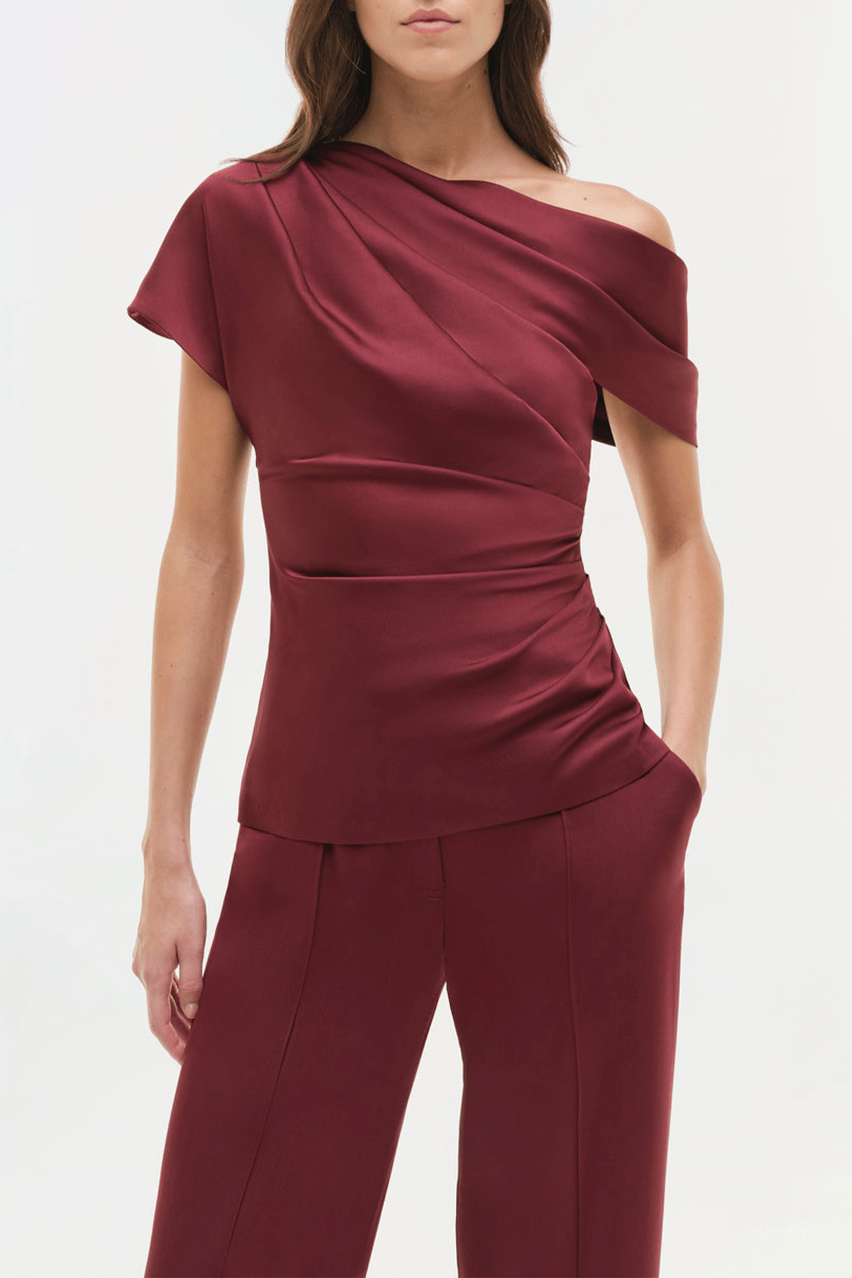 Phoebe Draped Satin Top in Cranberry - shop - olivia.com