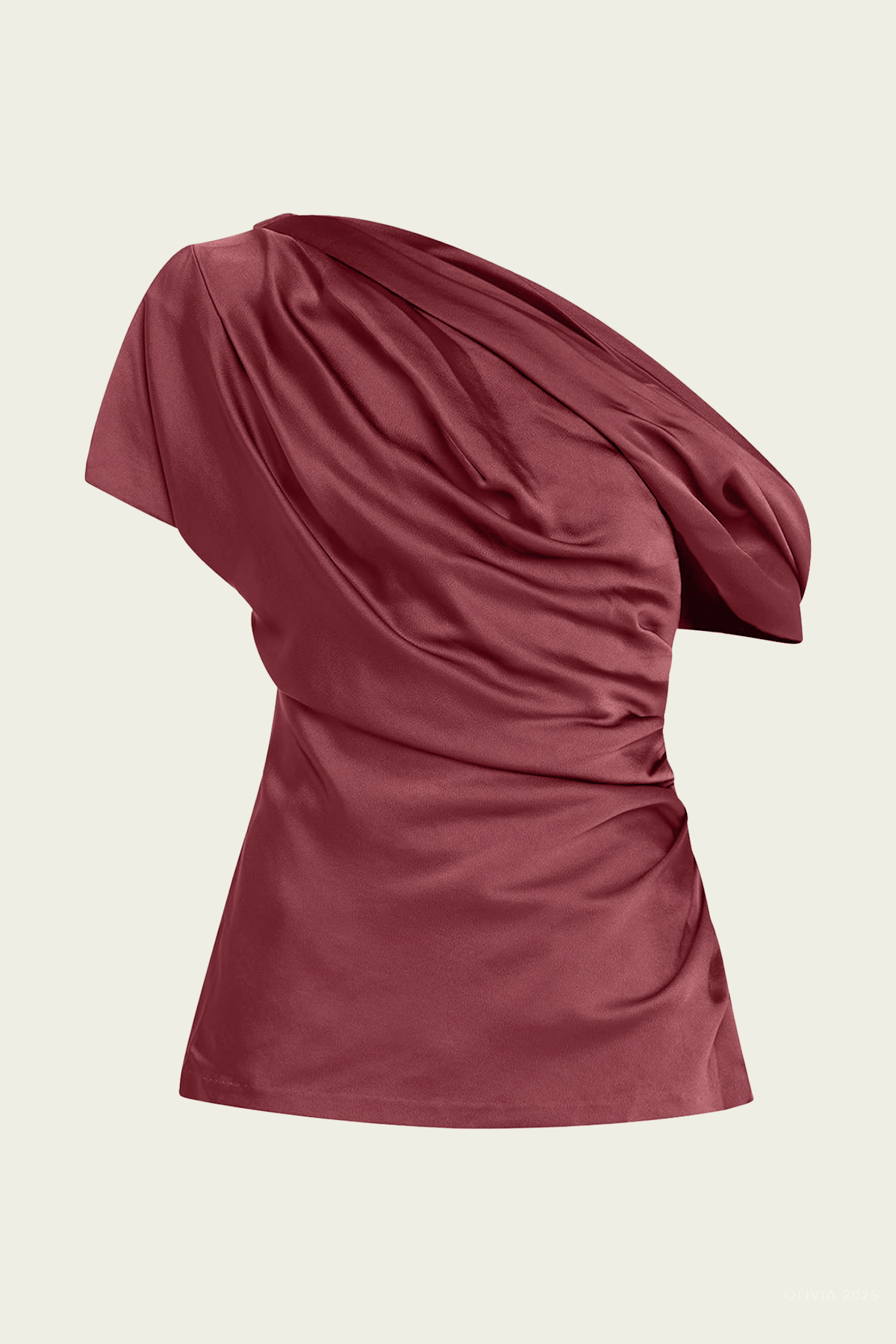 Phoebe Draped Satin Top in Cranberry - shop - olivia.com
