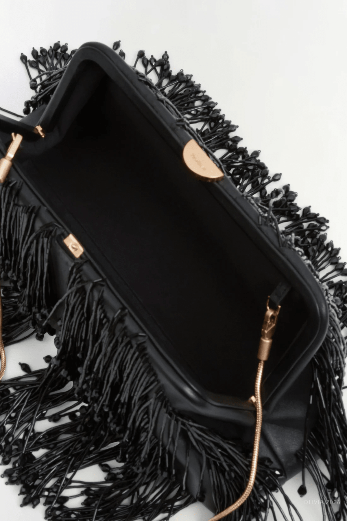 Pia Beaded Fringe Clutch in Black - shop-olivia.com