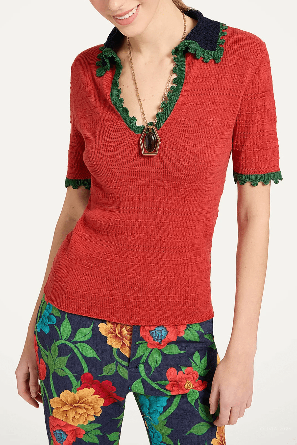 Picket Polo Top in Terra - shop - olivia.com