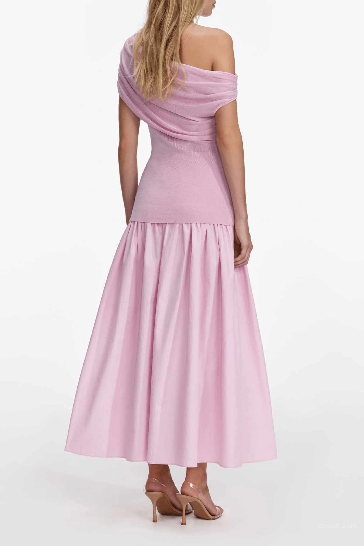 Pink Cotton Draped Knit Midi Dress - shop - olivia.com
