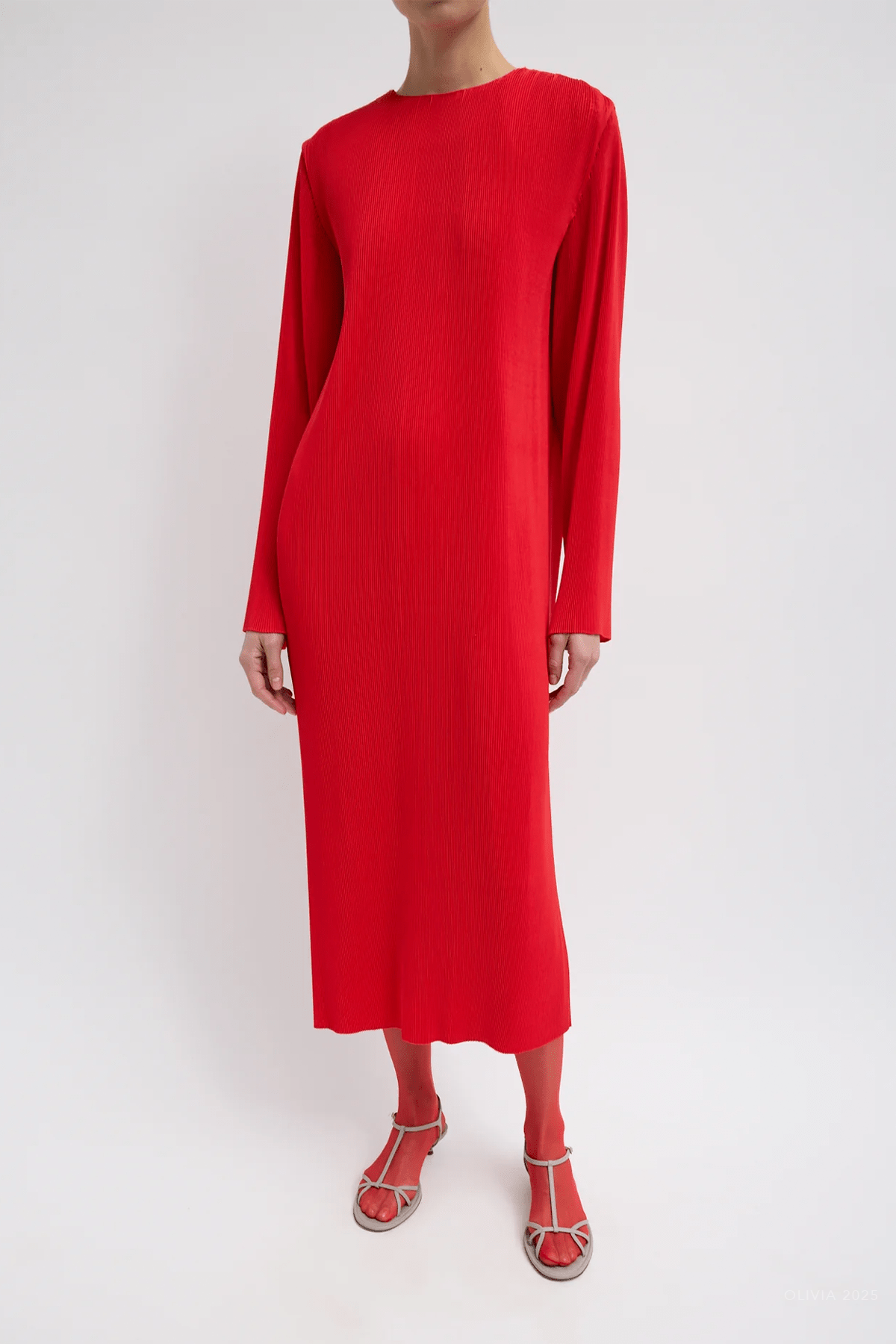 Plissé Midi Dress in Red - shop - olivia.com