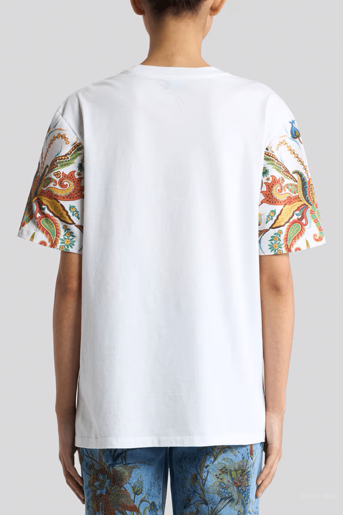 Printed Cotton T-Shirt in White Multi - shop-olivia.com