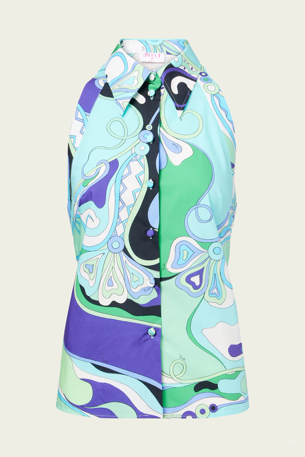 Orchidee-Print Sleeveless Shirt in Verde Lilla