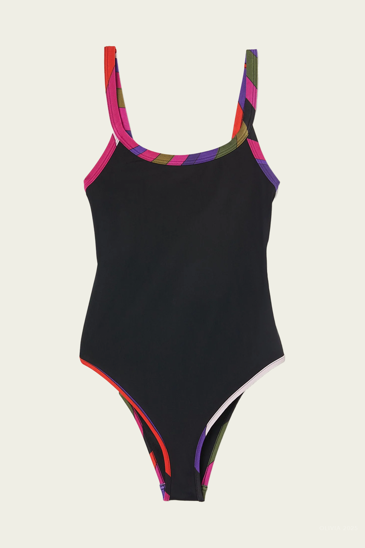 Swimsuit with Printed Trim in Nero