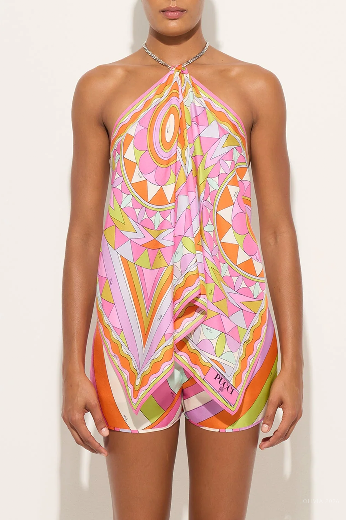 Manuba-Print Chain Silk Top in Multicolor