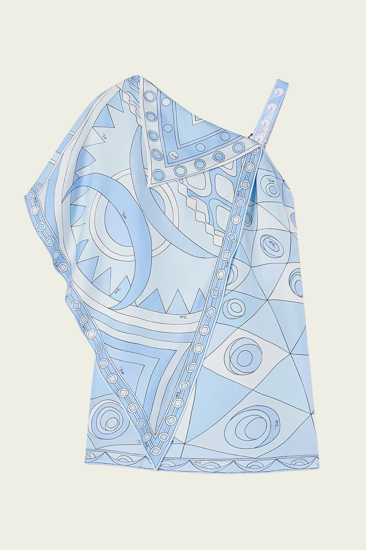 Occhi and Vivara Print Asymmetrical Silk Dress in Pale Blue