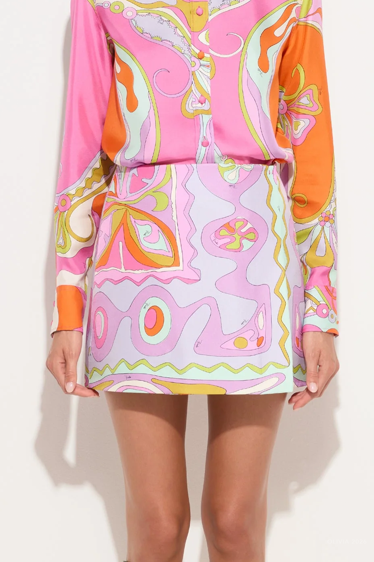 Angoli-Print Silk Skirt in Multicolor