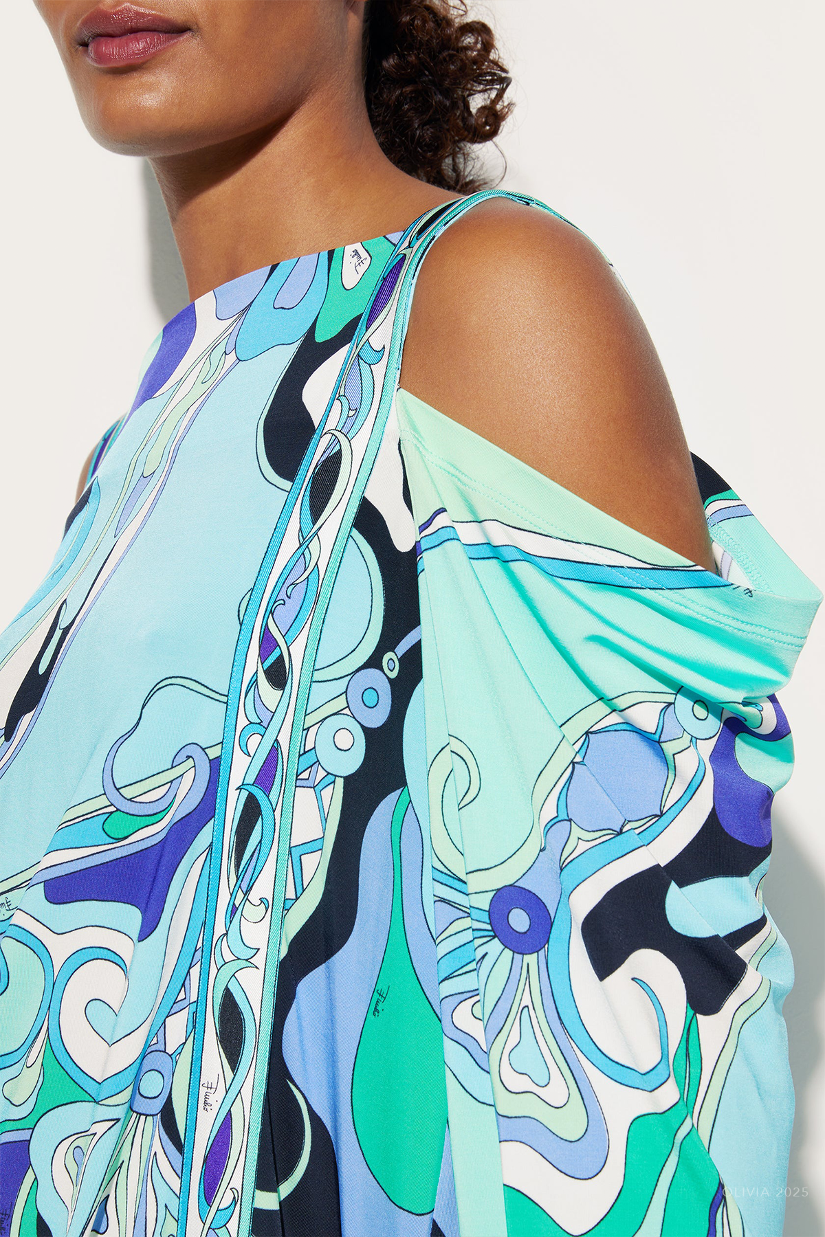 Orchidee-Print Long-Sleeve Jersey Dress in Verde Lilla