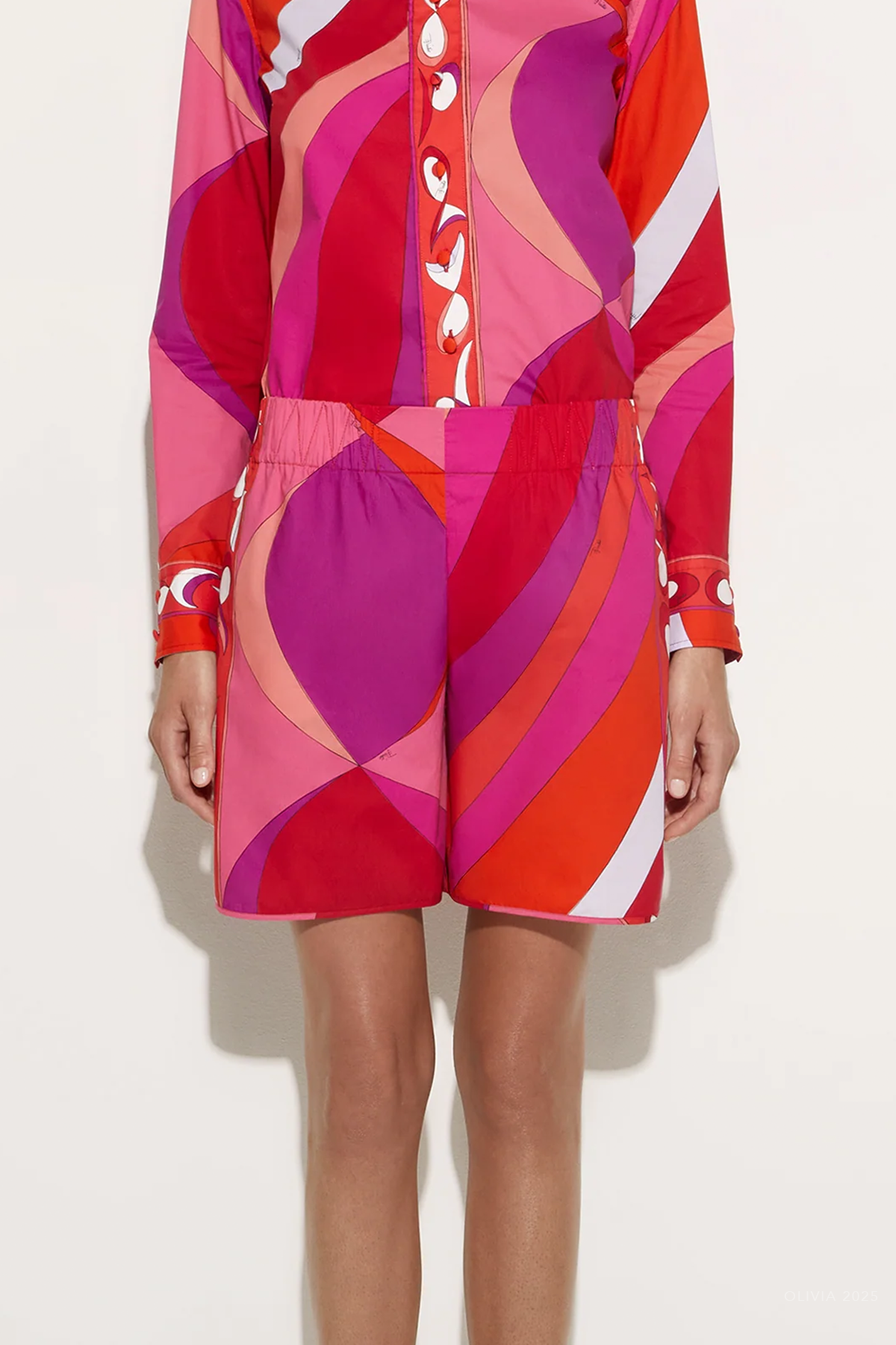 Pesci-Print Cotton Short in Corallo Fuxia