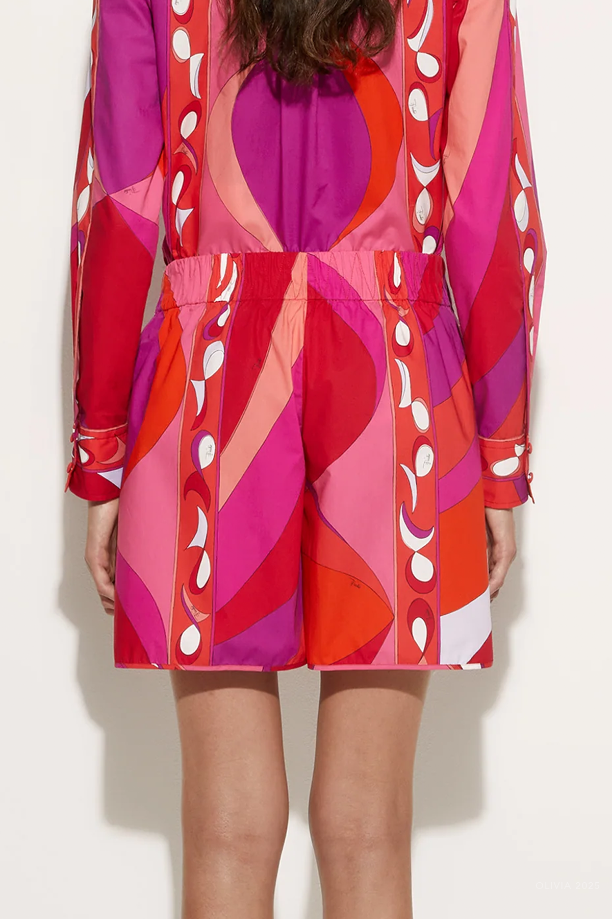 Pesci-Print Cotton Short in Corallo Fuxia