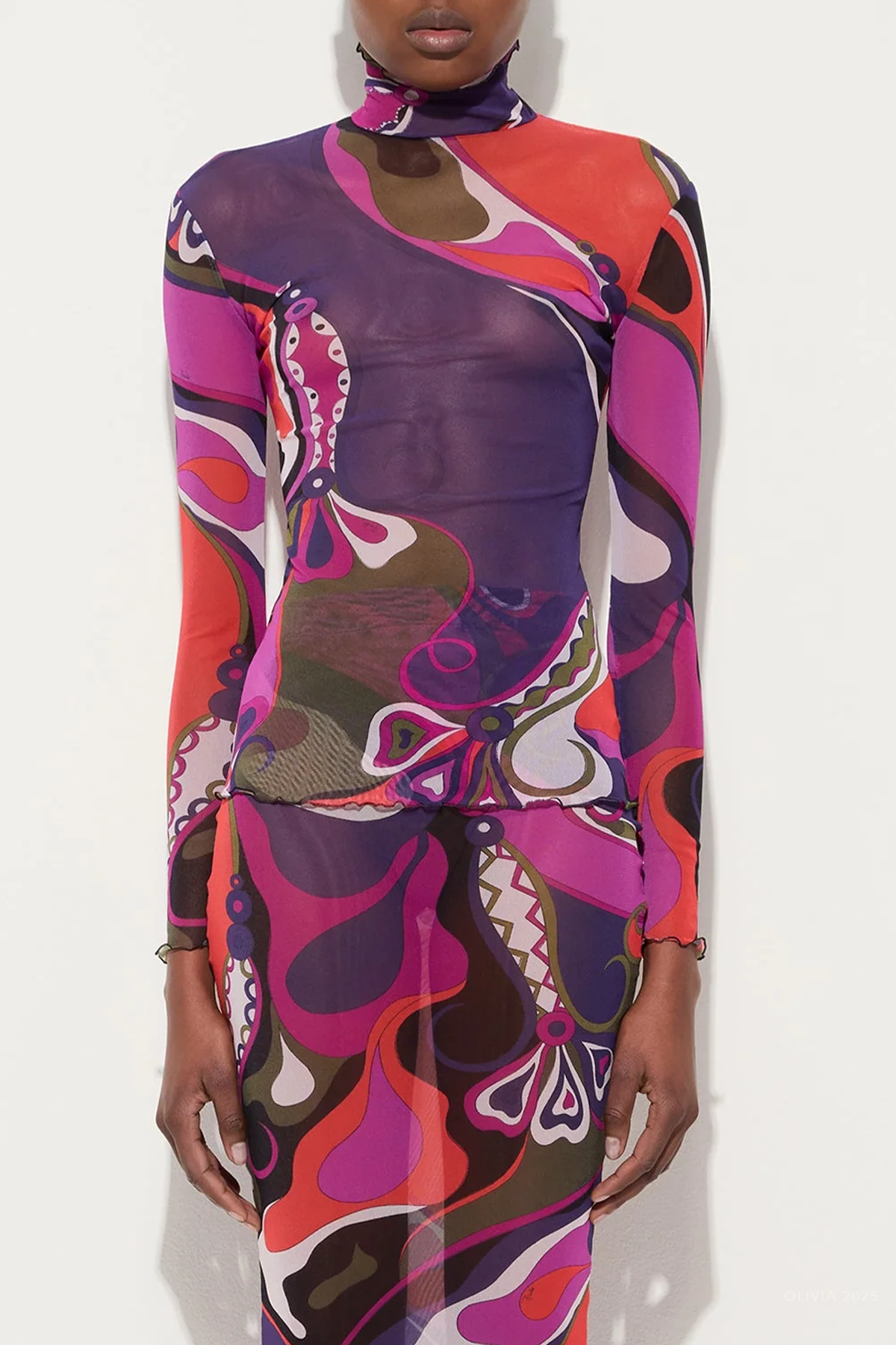 Orchidee-Print Tulle Top in Multicolor