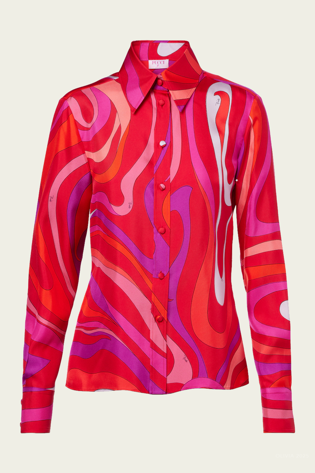 Marmo-Print Silk Shirt in Corallo Fuxia