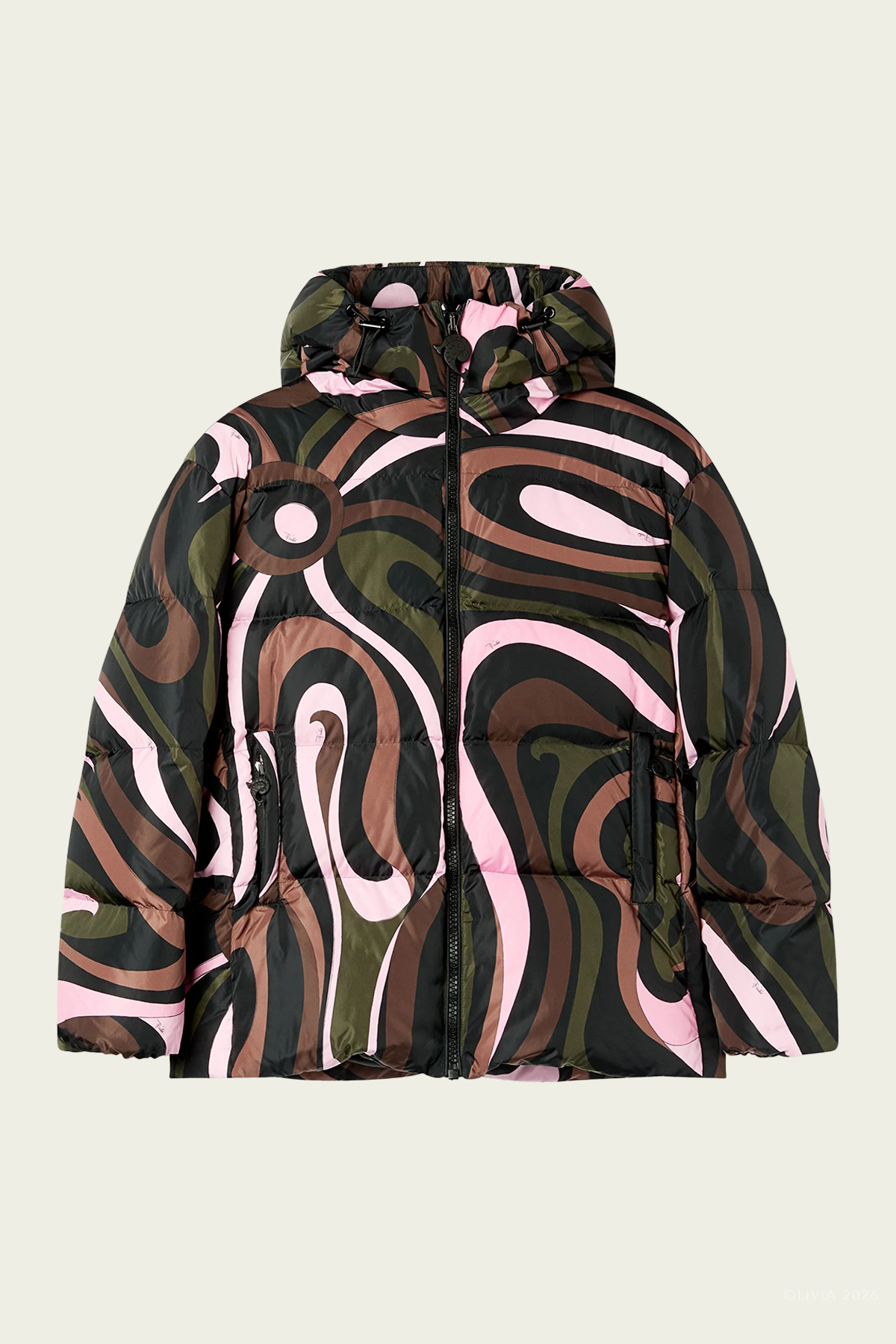 Marmo-Print Down Jacket in Khaki Pink