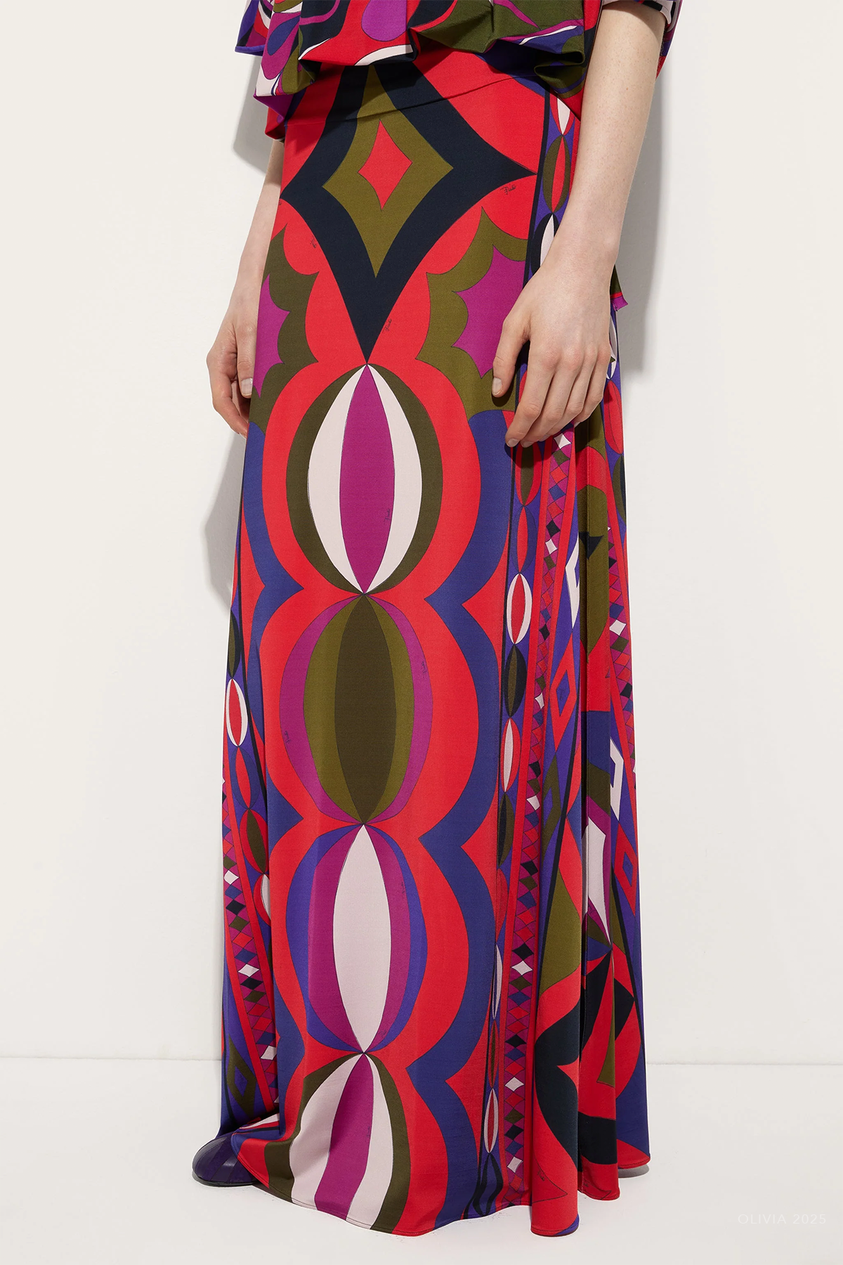 Collane-Print Long Skirt in Multicolor