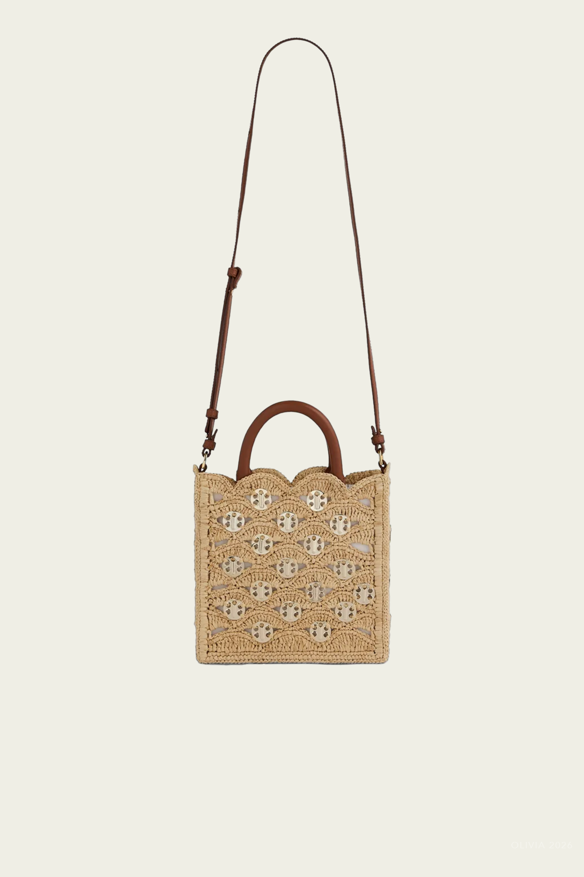 Raffia Signature 1969 Discs Small Tote in Natural