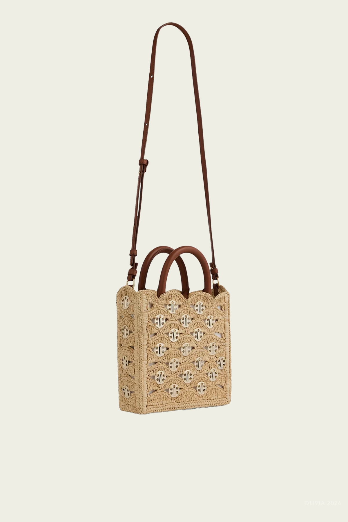 Raffia Signature 1969 Discs Small Tote in Natural