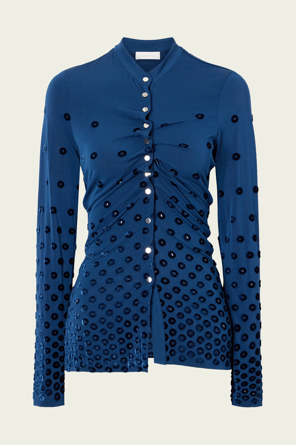 Gathered Flocked Jersey Blouse in Deep Lake