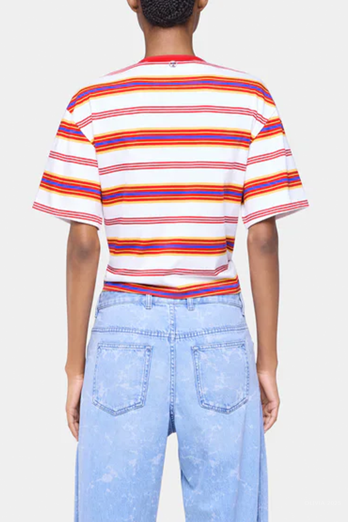 Piercing Detail Cropped T-Shirt in Stripe Cream