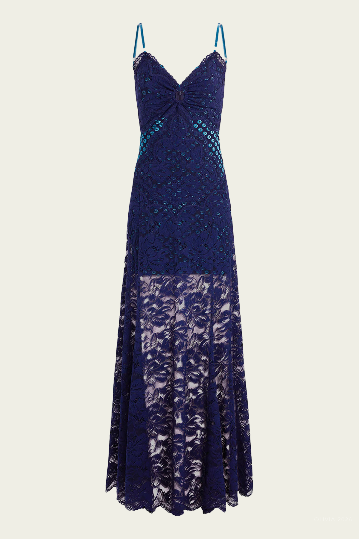 Sleeveless Long Lace Dress in Deep Navy