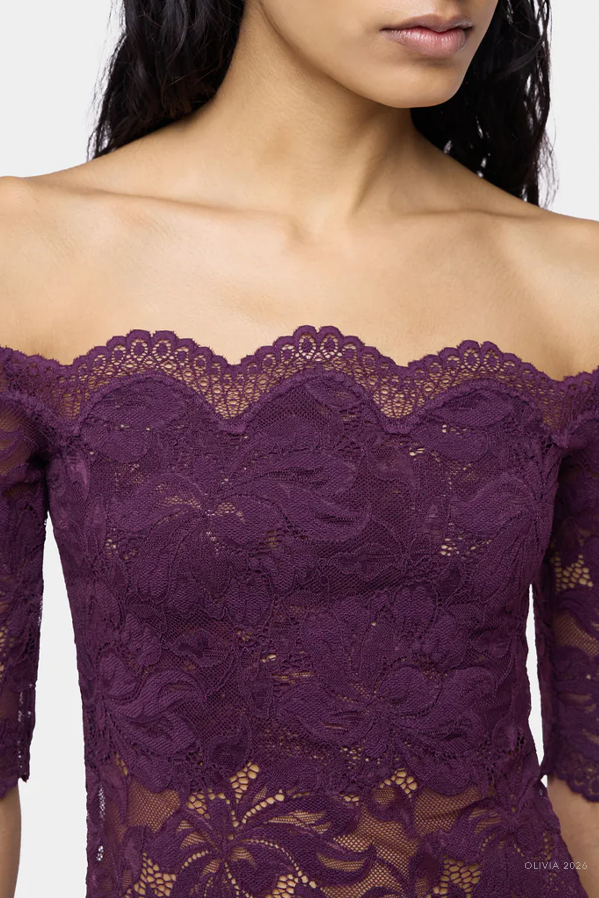 Short-Sleeve Layered Lace Top in Magenta