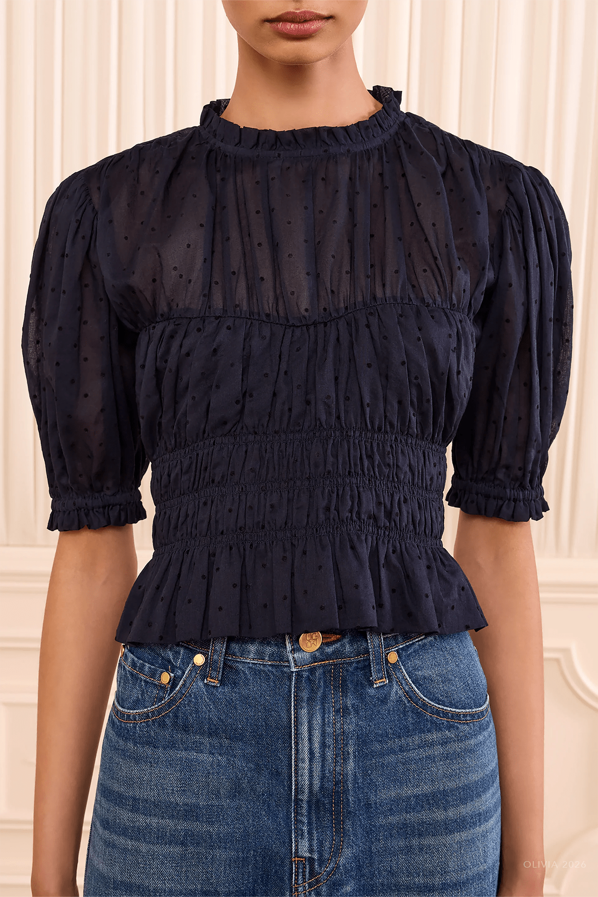 Rae Short-Sleeve Cotton Top in Nightfall - shop-olivia.com