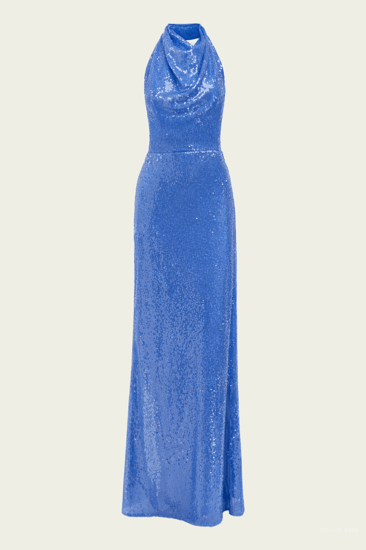 Reannon Draped Sequin Gown in Periwinkle - shop - olivia.com
