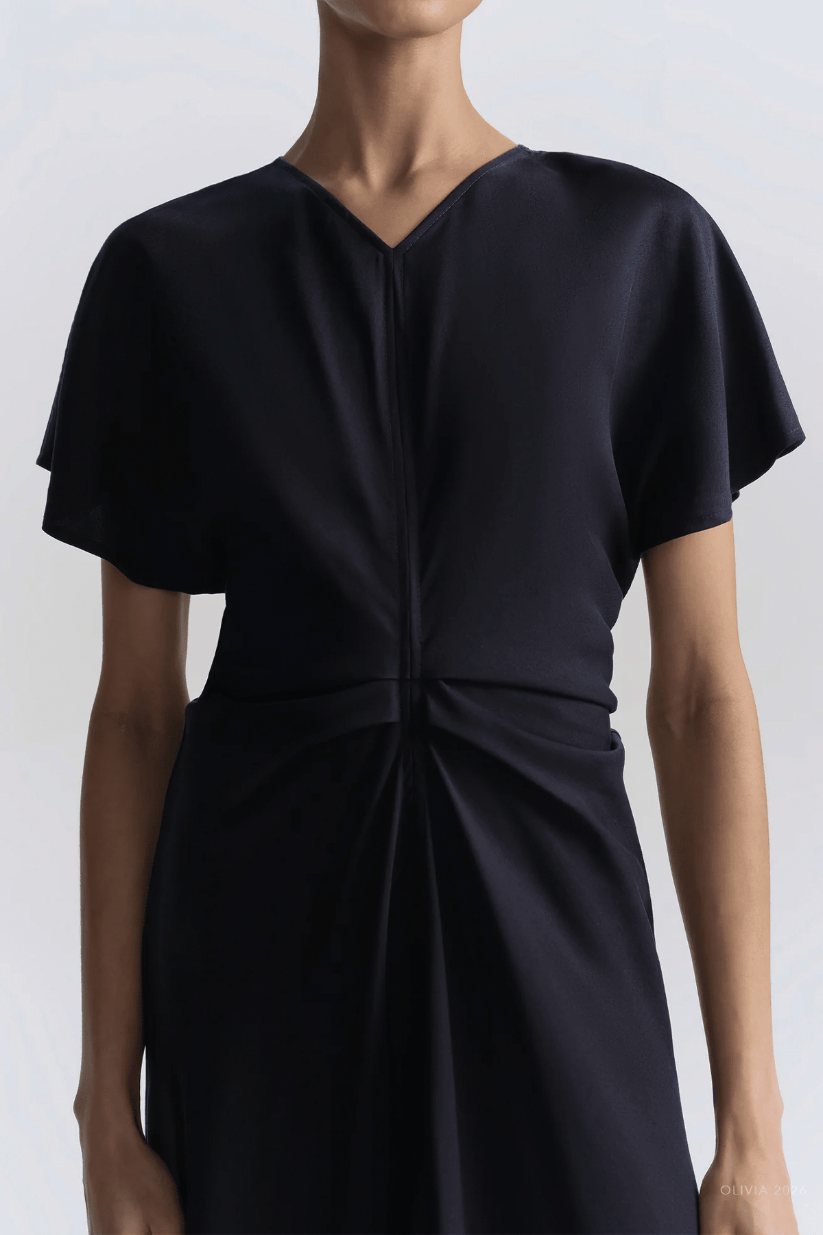 Rem Ruched Midi Dress in Night Blue - shop - olivia.com