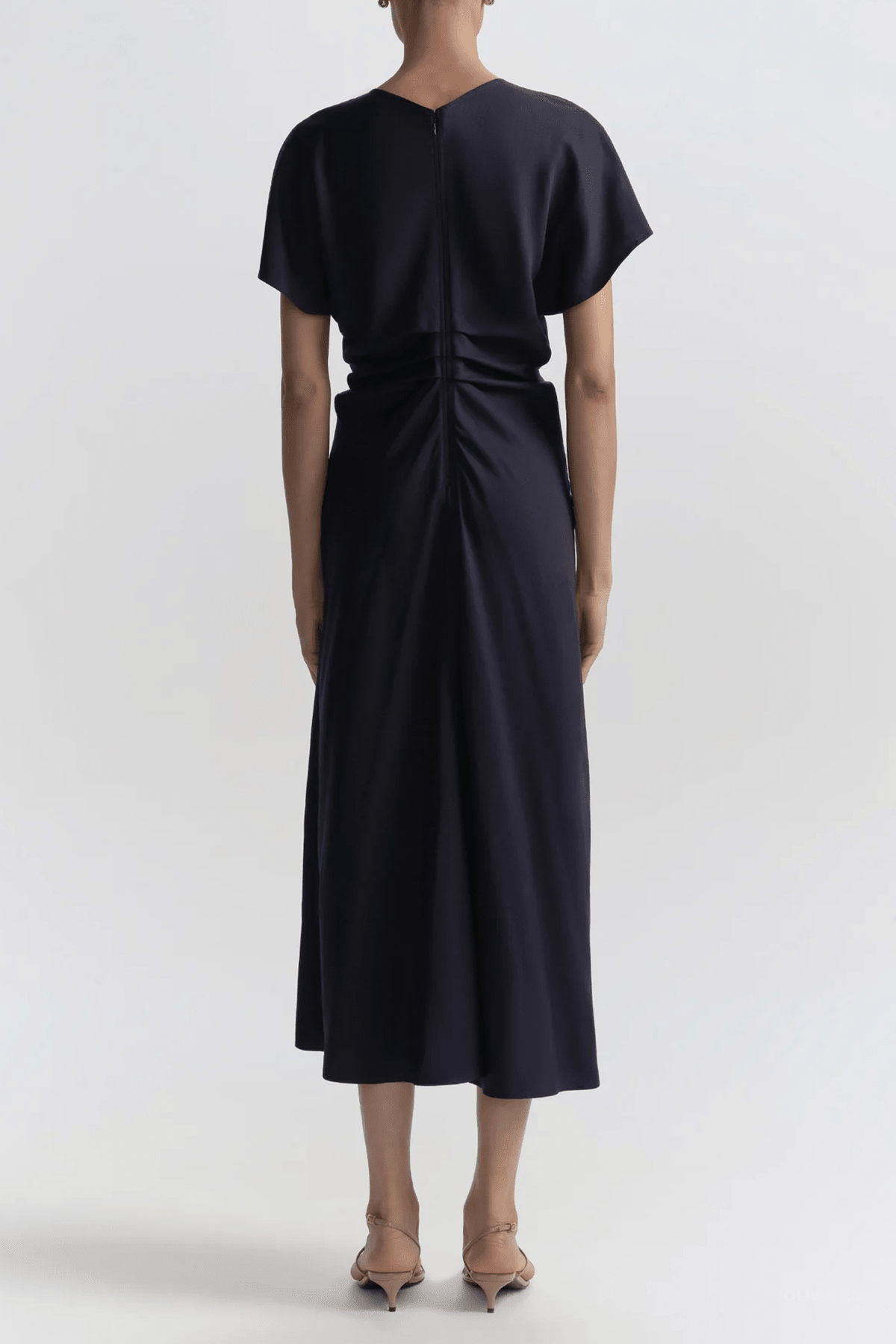 Rem Ruched Midi Dress in Night Blue - shop - olivia.com