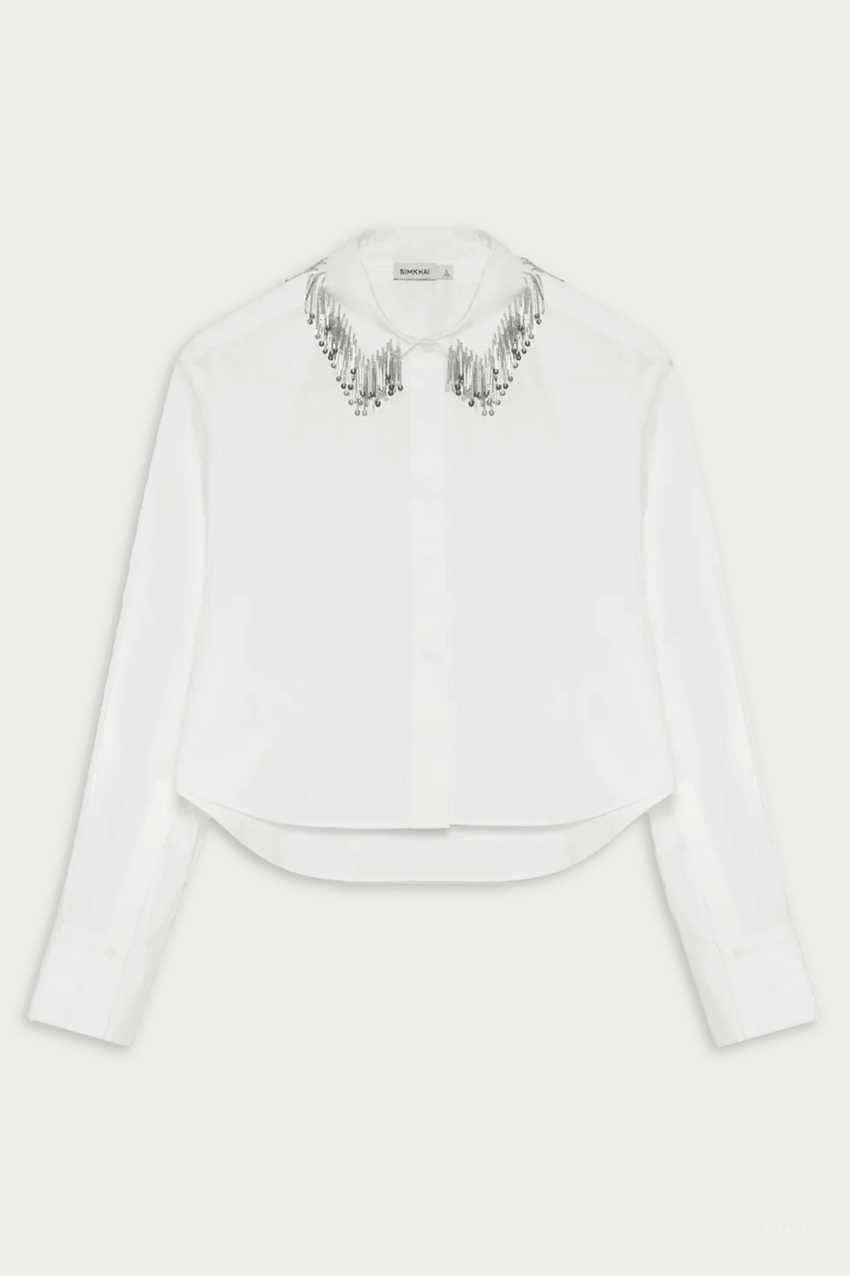 Renata Embellished Button Down Shirt in White - shop-olivia.com