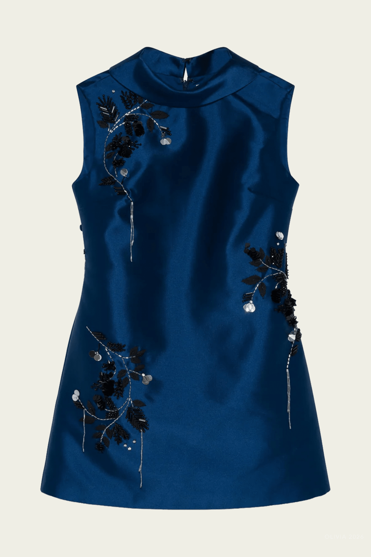 Renza Embellished Mini Dress in Ink - shop-olivia.com