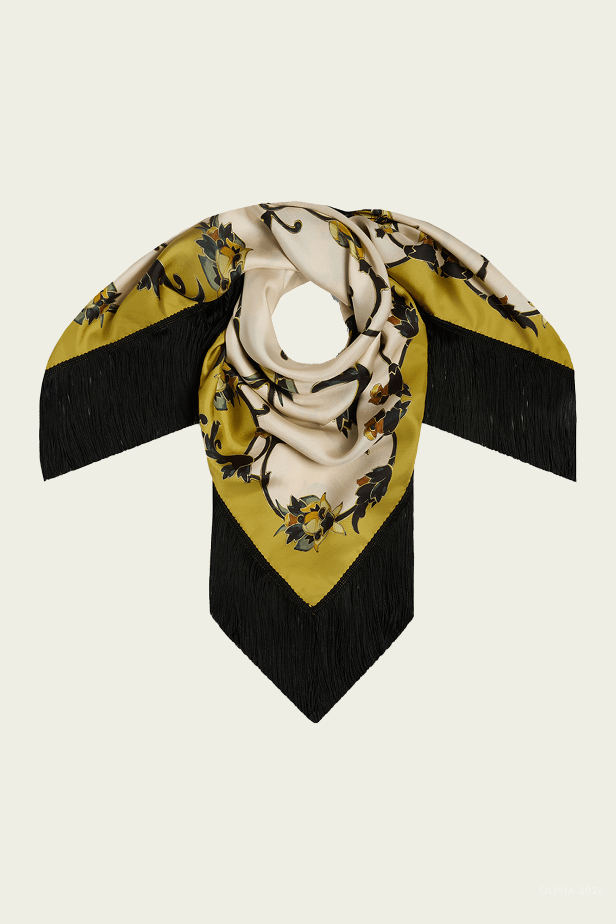 Reversible Fringe Foulard 90 in Buttercup Placée White - shop-olivia.com
